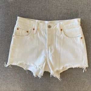 Levi’s White Denim High Rise Cut Off Shorts